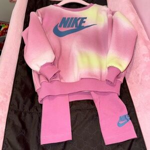 Nike Pink and Yellow Sweatshirt Set with Blue Logo